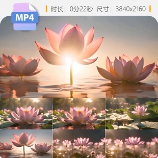 高清4k莲花花海意境唯美荷塘月色花瓣莲叶盛开放蜜蜂采视频素材