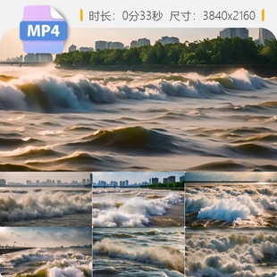 高清钱塘江涨潮激流湍急轰鸣涛声汹涌澎湃力量席卷岸边视频素材