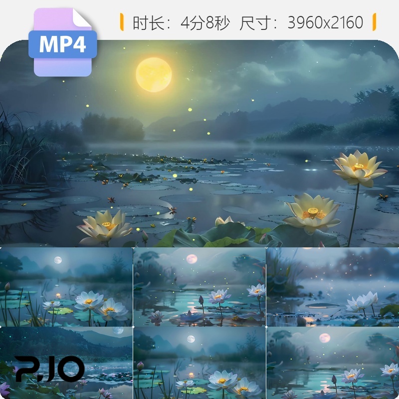 高清荷塘月色led亮花圆唯美晚会大屏多媒体活动舞台背景视频素材