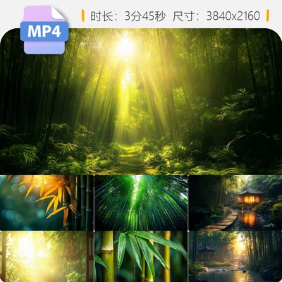 高清4K竹林禅意山水画卷小桥流水人家诗境自然光丁达尔视频素材