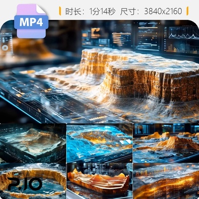 高清智慧矿产数字开采全息地形图三维模型石场金属工业视频素材