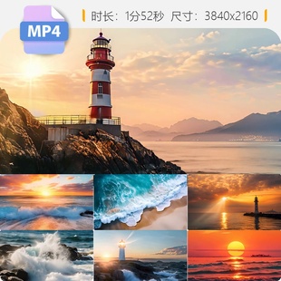 高清4K唯美大海日出灯塔乘风破浪合集波涛汹涌引航启航视频素材