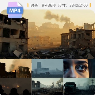 高清现代战争战场废墟巷战爆炸地区冲突武装轰零星炮火硝视频素材