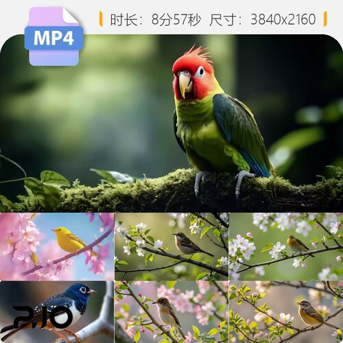 高清春天小鸟枝头鸣叫大自然鸟语花香生态保护森林鸟类视频素材