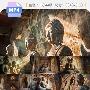 高清敦煌莫高窟佛像壁画丝绸之路世界文化遗产雕塑飞天艺视频素材