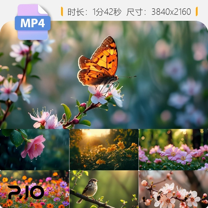 高清春暖花开唯美清新花鸟蜜蜂蝴蝶瓢虫自然风光阳光雨露视频素材