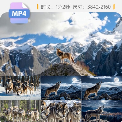 高清狼群孤狼狼王捕猎狩猎嚎叫奔跑俯冲森林雪地围猎攻击视频素材