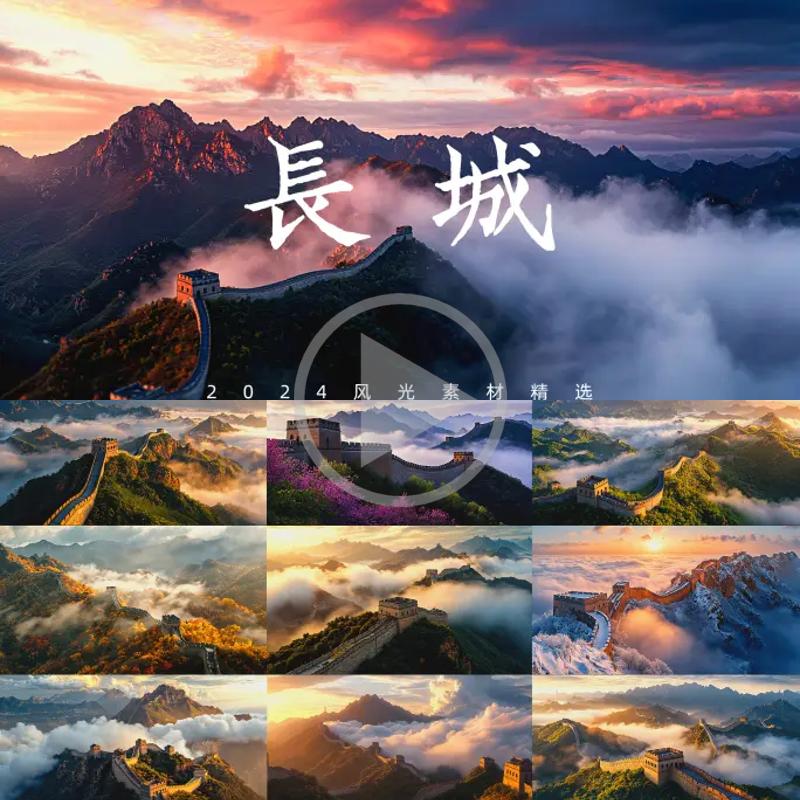 高清万里长城航拍四季日出云海蜿蜒壮丽古建筑延时纪录片视频素材