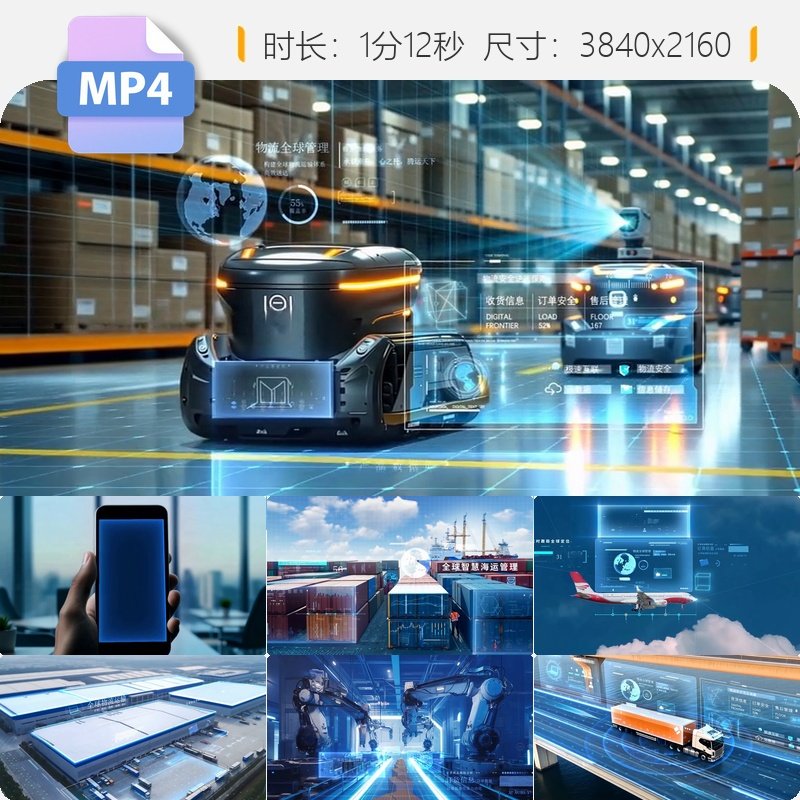 高清智慧物流仓储运输科技自动化数据航空公路码头视频素材