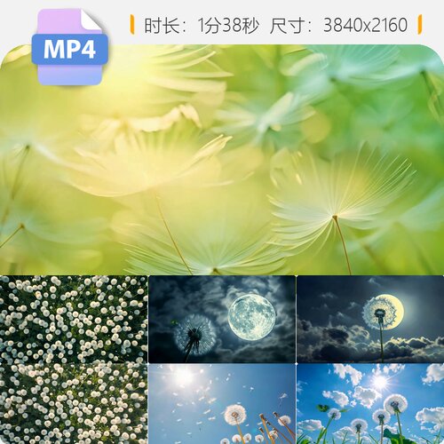 高清蒲公英唯美夏天月亮下小清新特写风治愈空镜种子飞舞视频素材