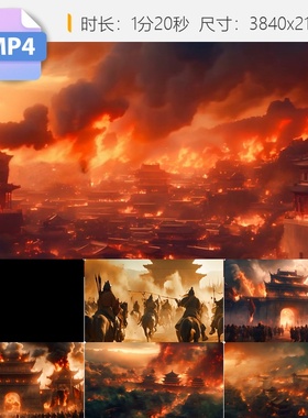 高清古代中国战争场景攻城拔寨两军交烽火硝烟千万马士兵视频素材