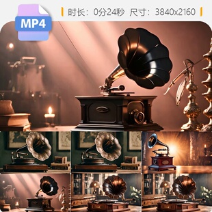 高清留声机黑胶唱片复古音乐怀旧播放老物件经典技术风视频素材