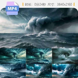 高清海上龙卷风暴风雨闪电雷鸣巨浪翻滚乌云笼罩延时摄影视频素材