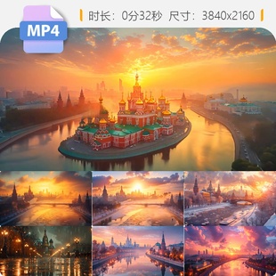 高清俄罗斯莫斯科城市风光克里姆林宫广场街道航拍建筑历视频素材