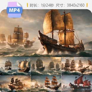 高清郑和下西洋古代商船海上丝绸之路三维特效历史再现视频素材