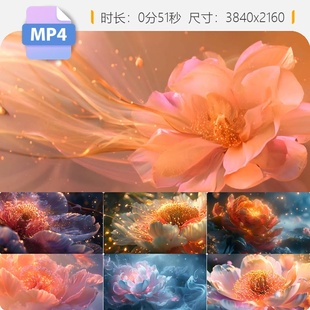 高清梦幻牡丹花开放中国风红大屏舞台背景LED晚会富丽堂视频素材