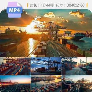 高清港口集装箱码头航拍工业自动化货轮贸易物流仓储塔机视频素材