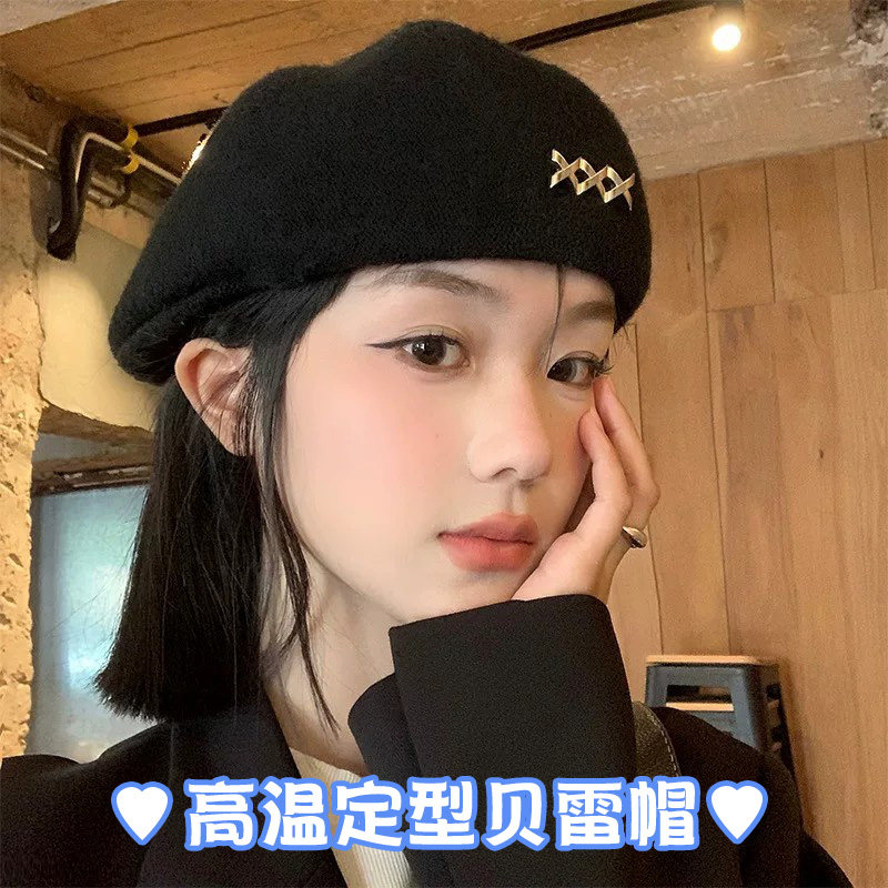 韩式风贝雷帽女秋冬季毛呢保暖百搭显脸小帽子大头围报童画家帽潮