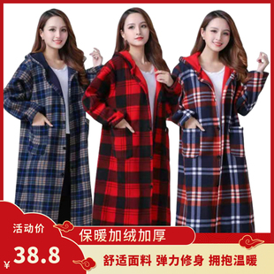 加长加大肥秋冬加绒加厚韩版 围裙工作服外套护衣 羽绒服罩衣长款
