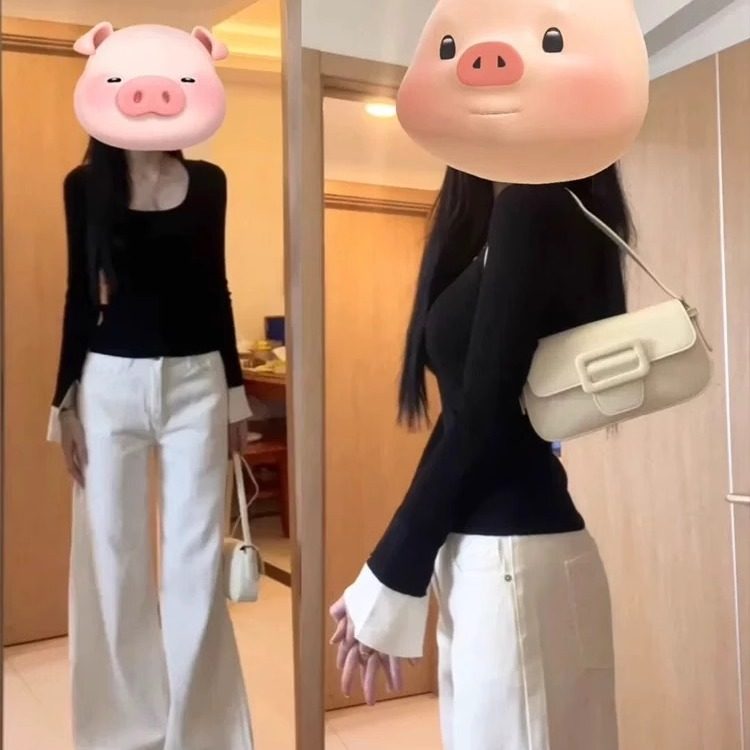 法式撞色针织U领长袖T恤女秋季新款紧身内搭打底衫开叉喇叭袖上衣,女装/女士精品,秀禾服,淘宝优惠券,粉丝福利购,淘宝优惠卷