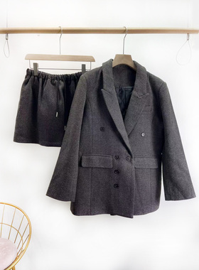 VANE韩系系带短裙两件套2025秋装新款时尚加棉西装套装裙女28599