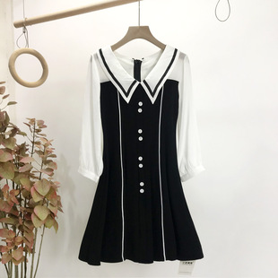 十三行精品女装设计感拼接连衣裙2025秋冬新款韩版气质单排扣裙子