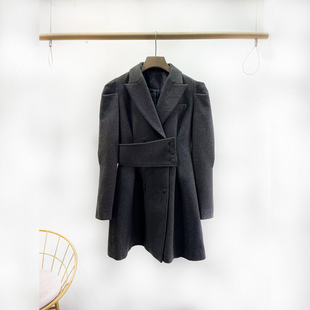 韩版 VANE设计感收腰时尚 新款 裙2025冬装 封腰呢子连衣裙潮2558 西装