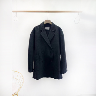 SELF百搭宽松时尚显瘦外套2025冬装新款双排扣贴袋双面尼西装6051