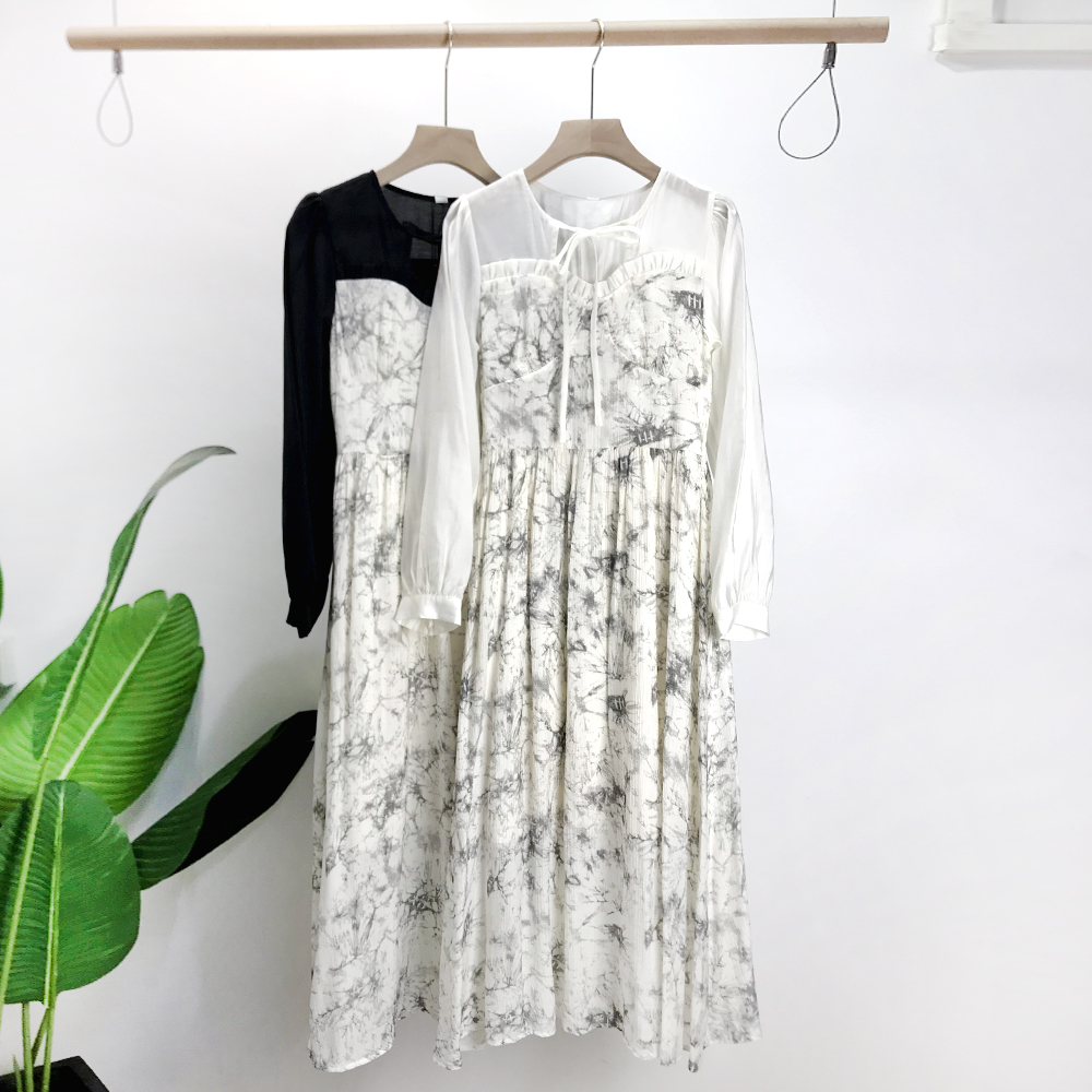 系带碎花裙中长款连衣裙