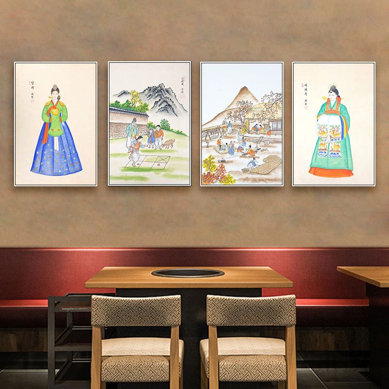 朝鲜装饰画民族风情韩国韩式烤肉店餐厅首尔风景建筑街景墙面挂画图片