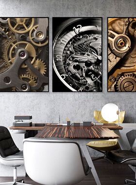 工业风手表装饰画名表店钟表维修店壁画机械表配件结构分解图挂画