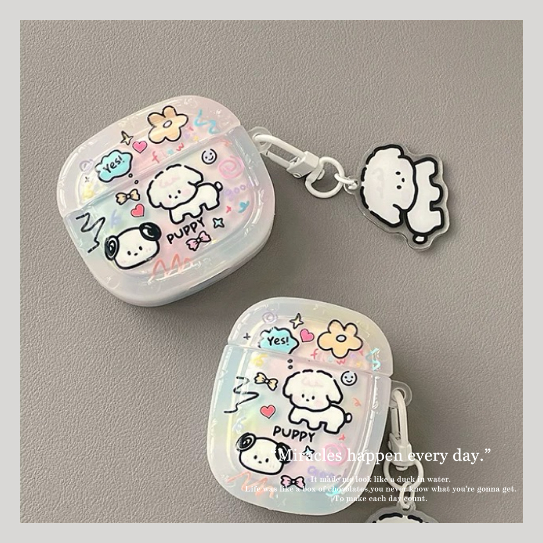 可爱花朵彩色白狗适用苹果无线耳机壳airpods4保护套pro2代耳机套可爱高级感简约硅胶透明软壳ins风搞怪