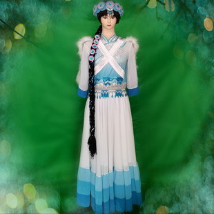 纳西族摩梭族大摆裙演出服装艺考舞蹈服装飘仙旅拍民族服装渐变色