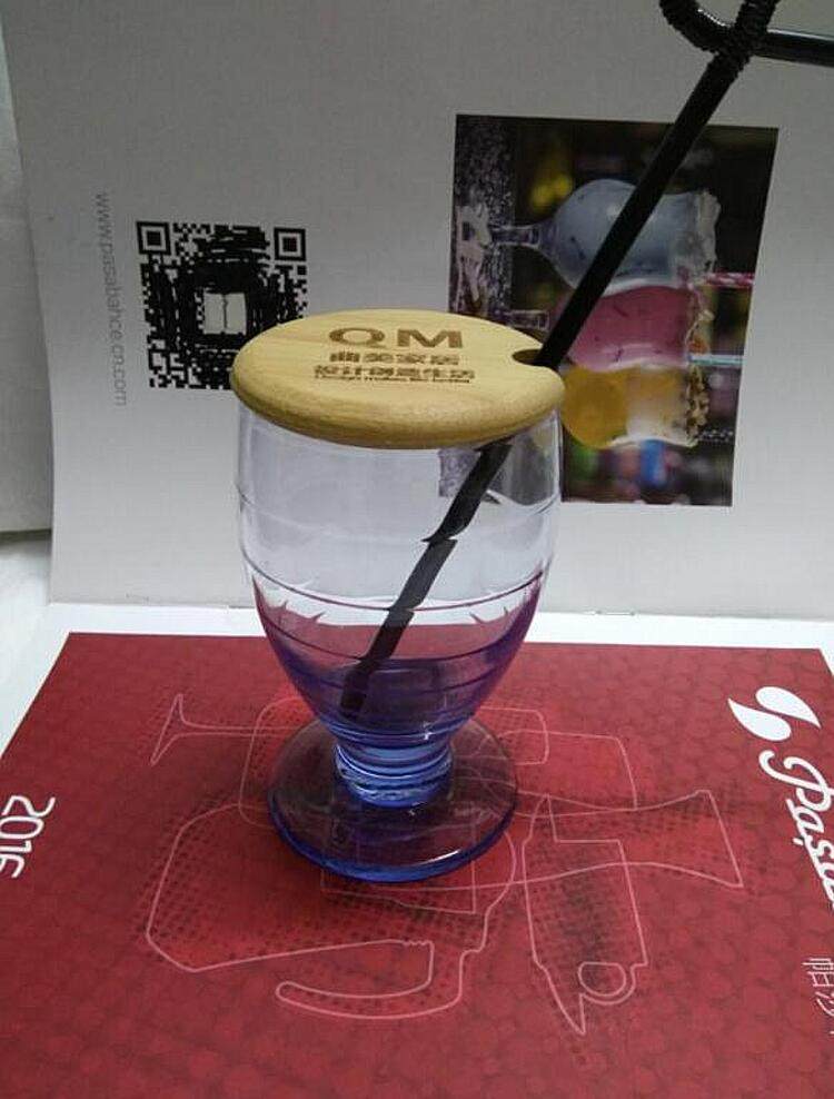 玻璃杯匹配竹盖加工店名刻字 水马克杯盖