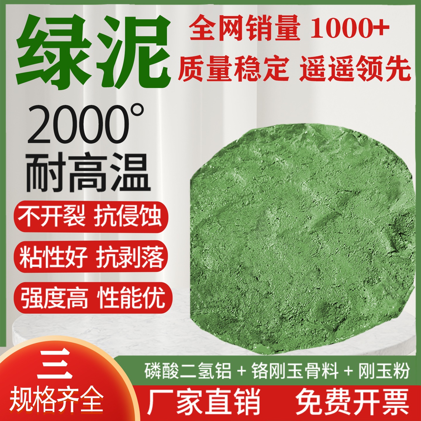 耐高温可塑性绿泥中频炉修补料