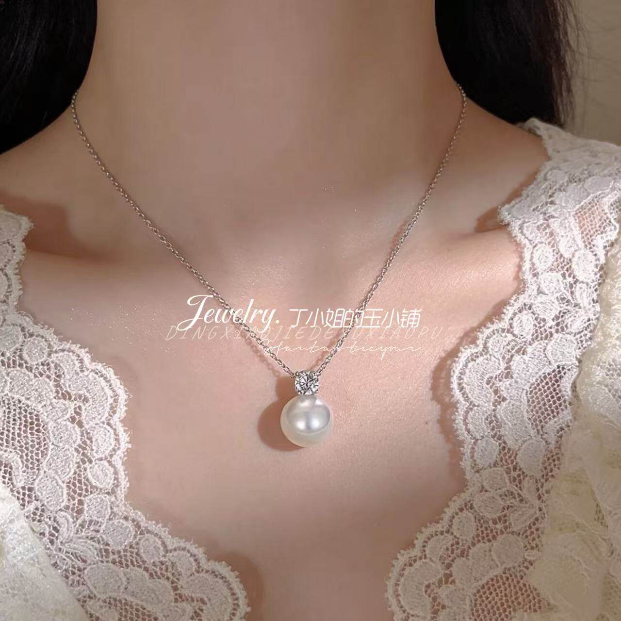S925纯银项链戴妃同款仿珍珠项链女轻奢小众高级感锁骨澳白珍珠链