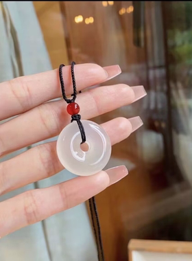新中式白色平安扣项链女吊坠手工编织男女项链