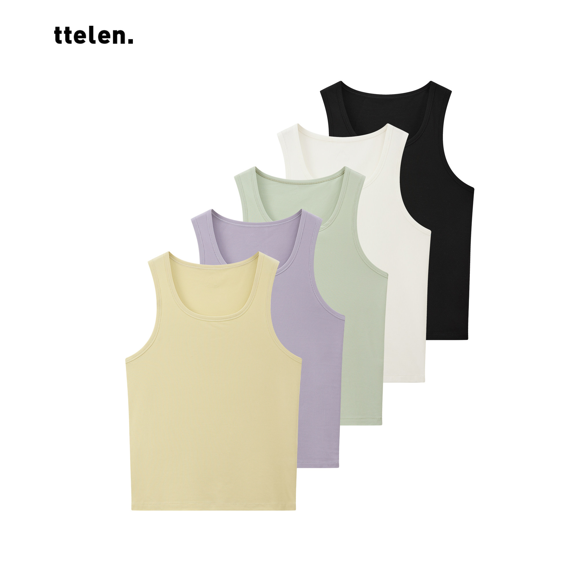 ttelen.自带凉感/天丝莱赛尔弹力紧身训练运动螺纹背心显大健身衣