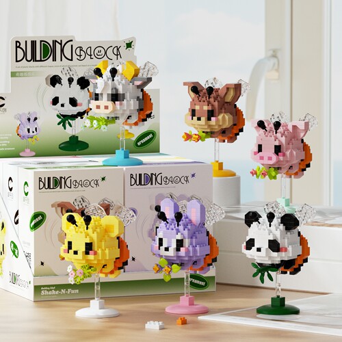 摇摇乐蜜蜂积木卡通熊猫益智拼装积木小颗粒儿童玩具摆件拼图礼物