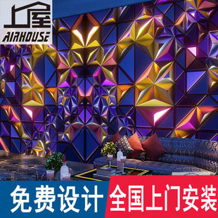 5D立体几何背景墙纸闪光发光墙纸科技感音乐歌厅KTV包厢酒吧壁纸