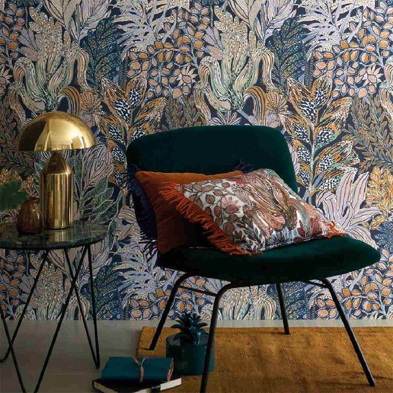 法国进口墙纸网红轻奢现代背景壁纸珊瑚海草酒店卧室民宿复古壁纸
