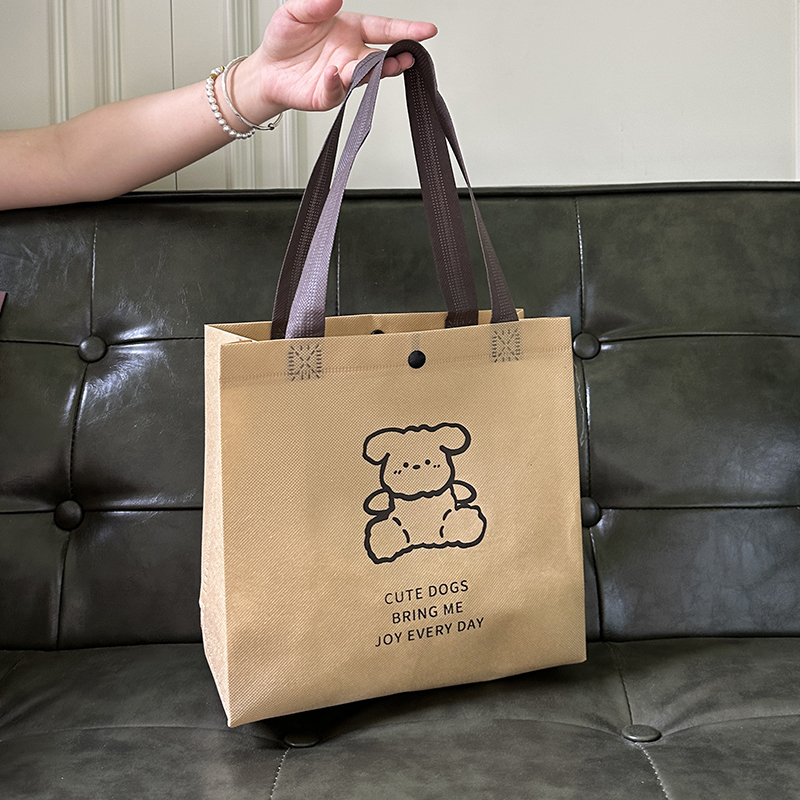 无纺布手提袋子上班通勤高颜值手拎包卡其色小号饭盒便当环保袋