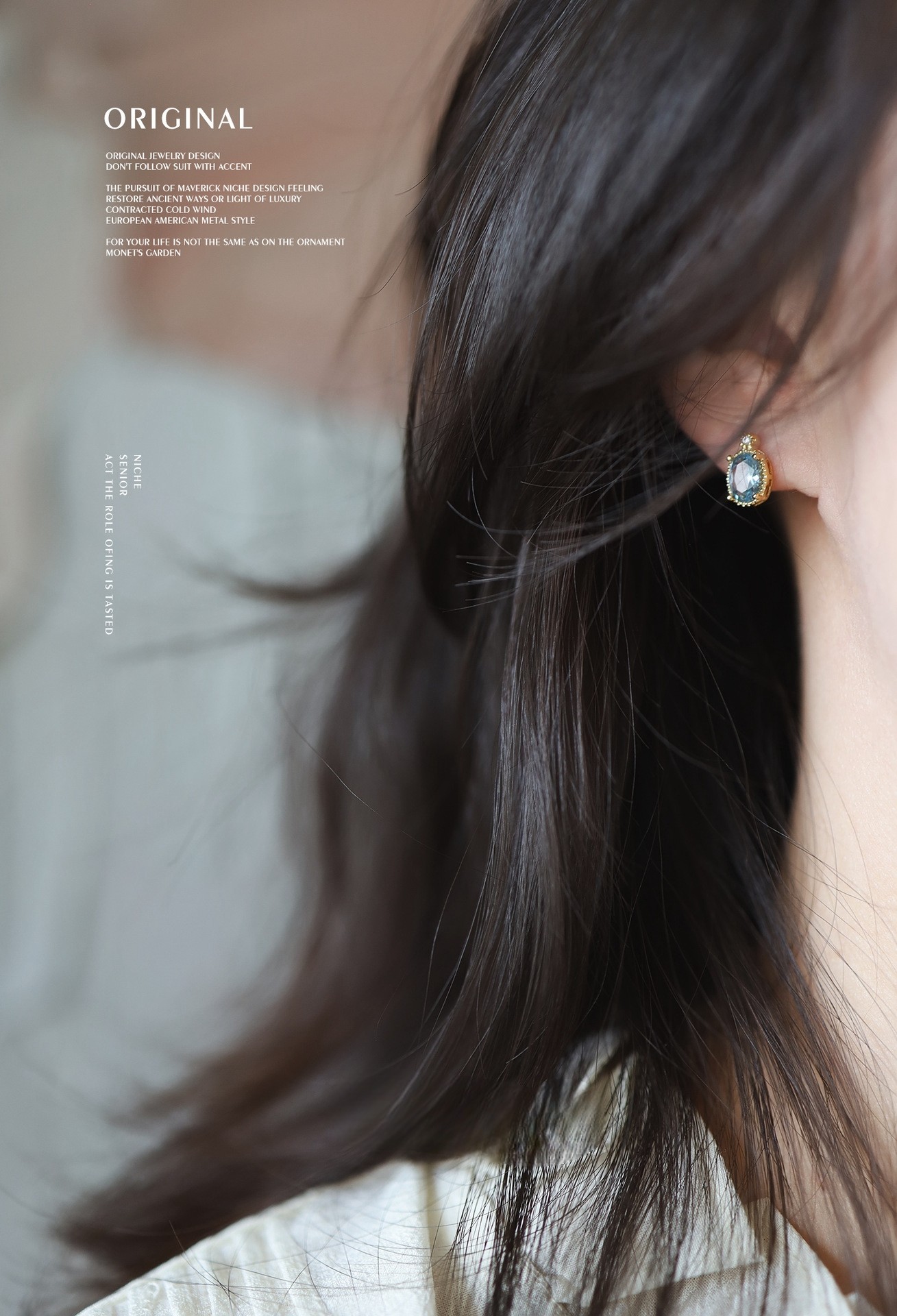 天然海蓝宝耳钉女蓝尖晶托帕石18K金耳环925纯银水晶