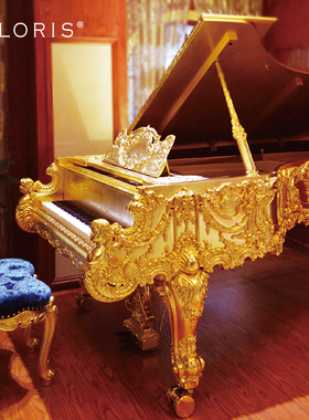 chloris克洛里斯定制黄金雕花三角钢琴全新进口高端配置定制钢琴