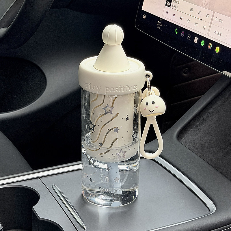 水杯玻璃杯女生高颜值星星吸管杯2026新款耐高温茶水分离泡茶杯子