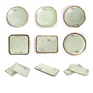 釉下彩家用陶瓷盘圆形菜鱼盘子餐具长方寿司沙拉摆盘酒店微波炉用