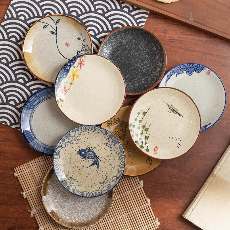 釉下彩复古陶瓷碟子6英寸吐骨碟茶点零食干果碟下午茶小吃点心盘,餐饮具,盘,淘宝优惠券,粉丝福利购,淘宝优惠卷