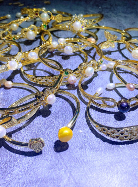 轻奢女珍珠微镶锆石开口手镯