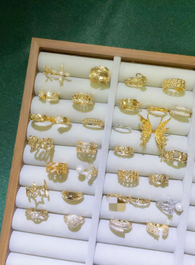 女镀真金金属风保色微镶锆石戒指