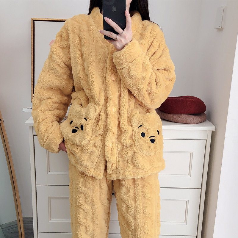 北极绒珊瑚绒冬季睡衣女学生卡通可爱家居服套装长袖法兰绒可外穿